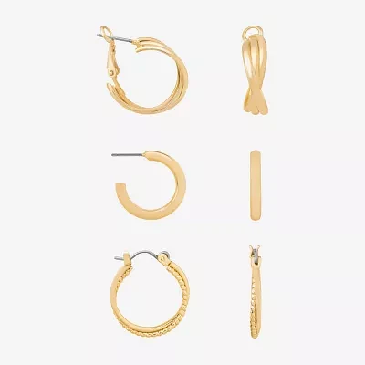 Bijoux Bar Delicates Gold Tone Stainless Steel 3 Pair Earring Set