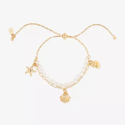 Bijoux Bar Delicates Gold Tone Glass Simulated Pearl Link Charm Bracelet