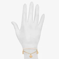 Bijoux Bar Delicates Gold Tone Glass Simulated Pearl Link Charm Bracelet