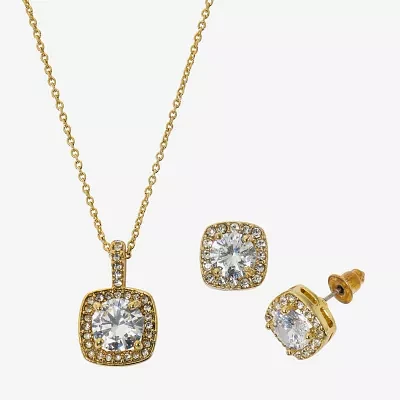 Sparkle Allure Light Up Box Cubic Zirconia Gold Tone 10K Gold Over Brass Square 2-pc. Jewelry Set