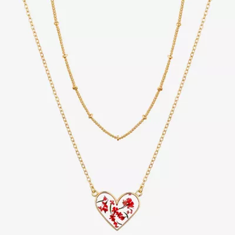 Footnotes Womens 10K Gold Over Brass Heart 16 Inch Pendant Necklace
