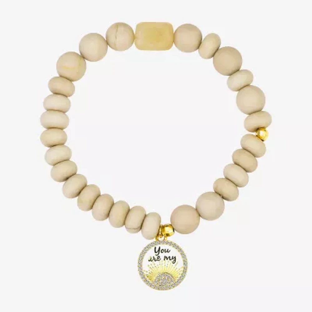 Footnotes Cubic Zirconia 10K Gold Over Brass Beaded Bracelet
