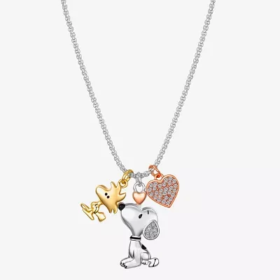 Disney Classics Womens Crystal 10K Tri-Color Gold Over Brass Heart Pendant Necklaces