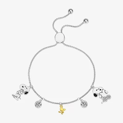 Disney Classics Crystal Silver Tone Pure Silver Over Brass Peanuts Charm Bracelet