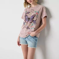 Juniors Celestial Butterfly Boyfriend Womens Crew Neck Short Sleeve Graphic T-Shirt