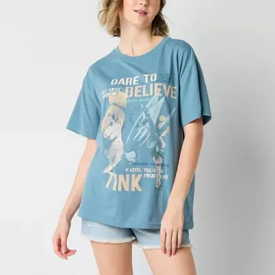 Juniors Tinkerbell Boyfriend Womens Crew Neck Short Sleeve Tinker Bell Graphic T-Shirt