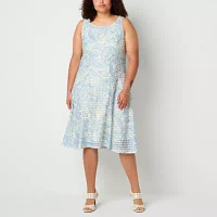 Robbie Bee Womens Floral Midi Jacket Dress Plus