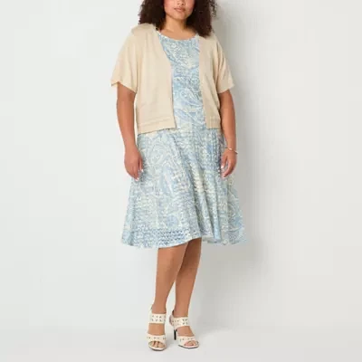 Robbie Bee Womens Floral Midi Jacket Dress Plus