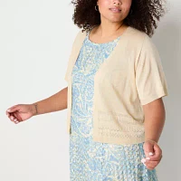 Robbie Bee Womens Floral Midi Jacket Dress Plus