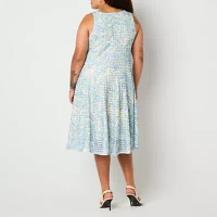 Robbie Bee Womens Floral Midi Jacket Dress Plus
