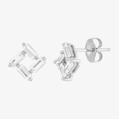 Lab Created White Sapphire Sterling Silver 9.4mm Square Stud Earrings