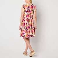 St. John's Bay Womens Short Sleeve Floral Drop Waist Dress