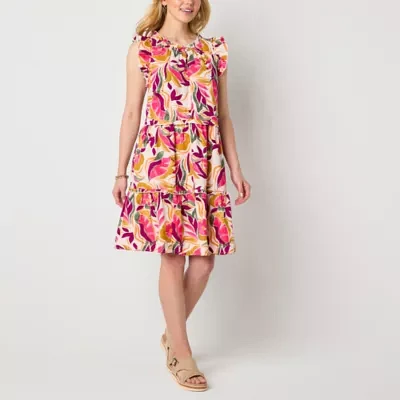 St. John's Bay Womens Short Sleeve Floral Drop Waist Dress