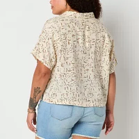 a.n.a Plus Soft Drape Womens Short Sleeve Regular Fit Button-Down Shirt
