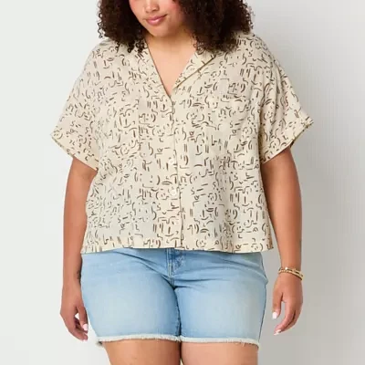 a.n.a Plus Soft Drape Womens Short Sleeve Regular Fit Button-Down Shirt