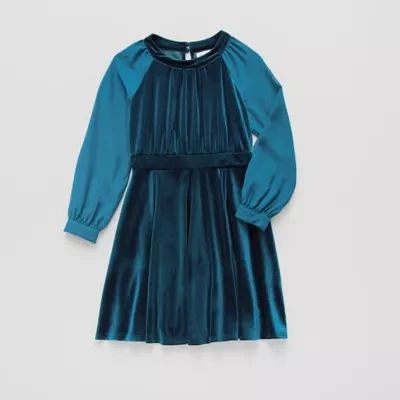 Emerald Sundae Big Girls Long Sleeve Puffed A-Line Dress