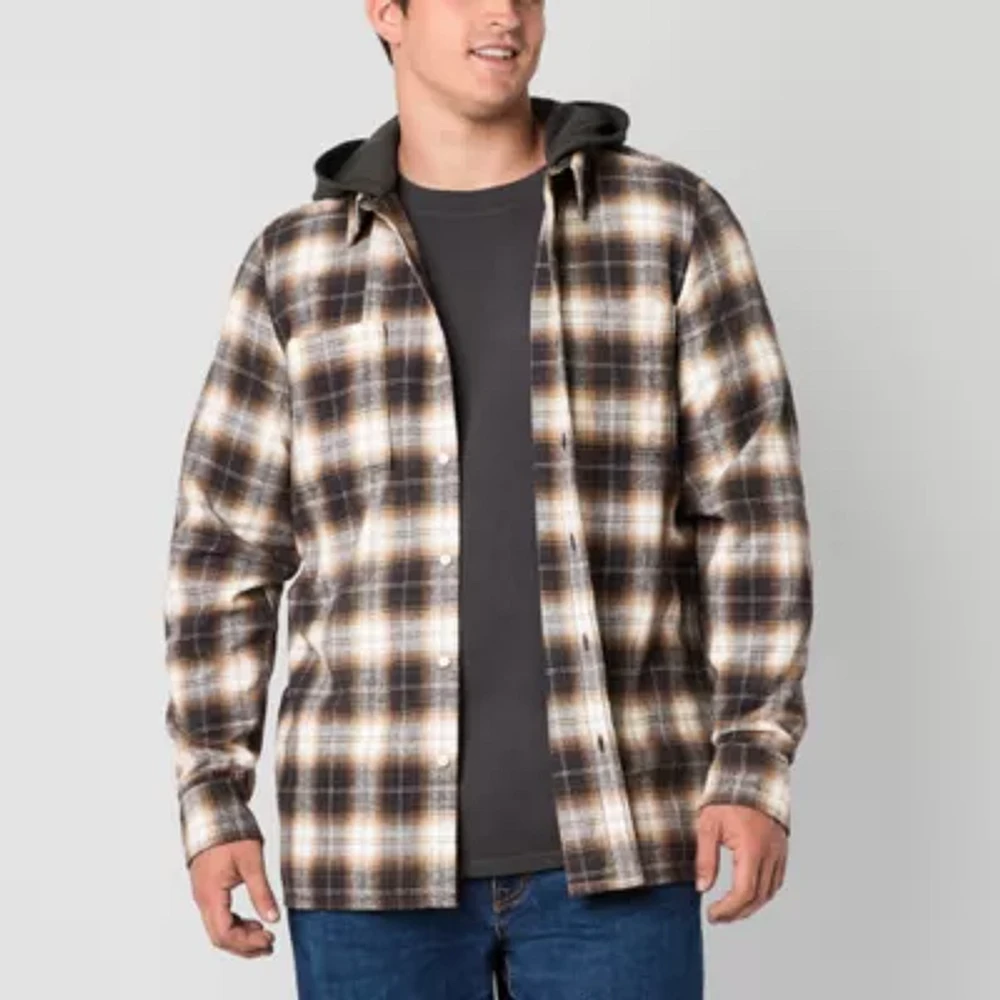Arizona Big and Tall Mens Hooded Regular Fit Long Sleeve Flannel Shirt