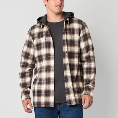 Arizona Big and Tall Mens Hooded Regular Fit Long Sleeve Flannel Shirt
