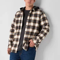Arizona Big and Tall Mens Hooded Regular Fit Long Sleeve Flannel Shirt