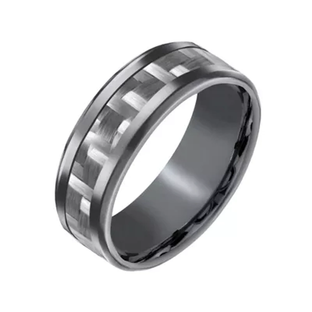 Mens 8mm Tantalum Carbon Fiber Inlay Wedding Band