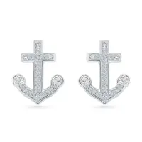 1/10 CT. T.W. Natural White Diamond Sterling Silver 15mm Anchor Stud Earrings