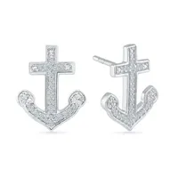 1/10 CT. T.W. Natural White Diamond Sterling Silver 15mm Anchor Stud Earrings