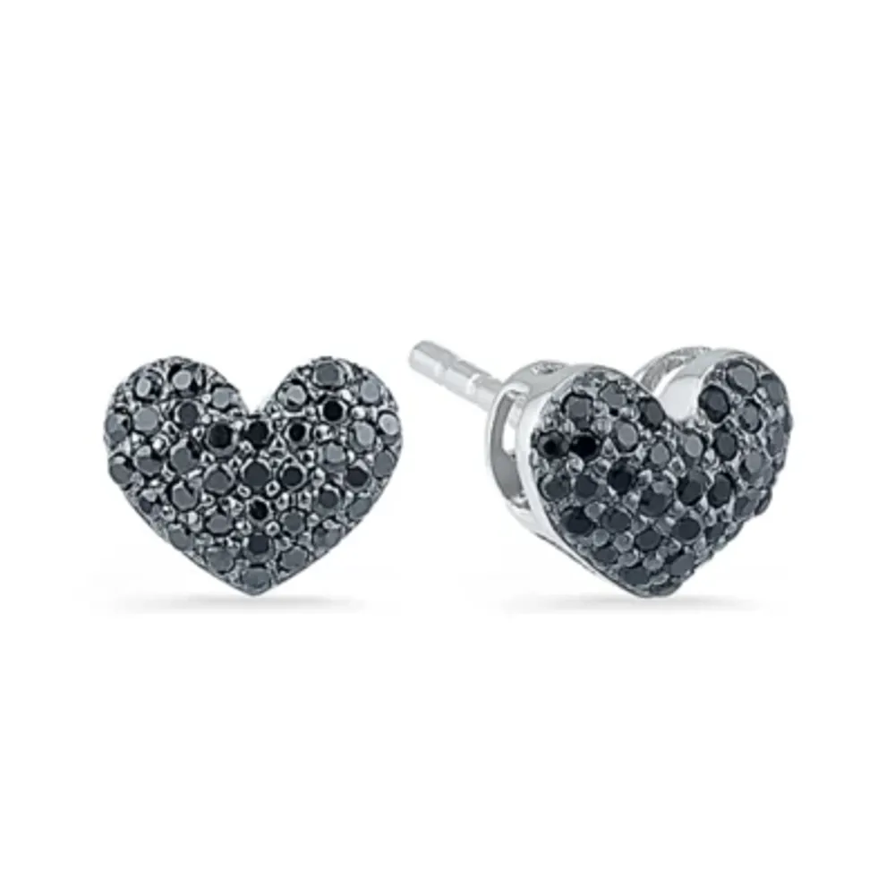 1/4 CT. T.W. Mined Black Diamond Sterling Silver 8mm Heart Stud Earrings