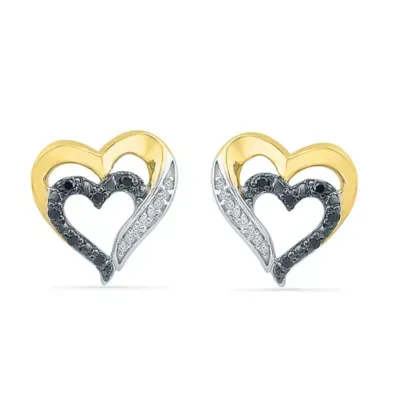 1/10 CT. T.W. Natural Black Diamond 10K Gold Over Silver 11.5mm Heart Stud Earrings
