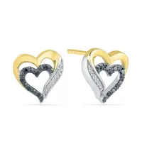 1/10 CT. T.W. Natural Black Diamond 10K Gold Over Silver 11.5mm Heart Stud Earrings