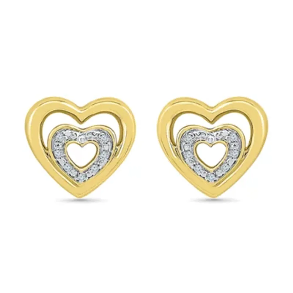 Diamond Accent Natural White Diamond 10K Gold Over Silver 10mm Heart Stud Earrings