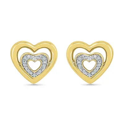 Diamond Accent Natural White Diamond 10K Gold Over Silver 10mm Heart Stud Earrings