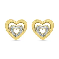Diamond Accent Mined White Diamond 10K Gold Over Silver 10mm Heart Stud Earrings