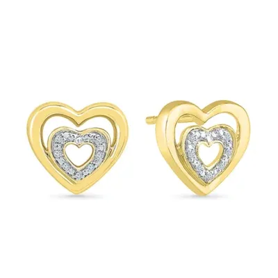 Diamond Accent Mined White Diamond 10K Gold Over Silver 10mm Heart Stud Earrings