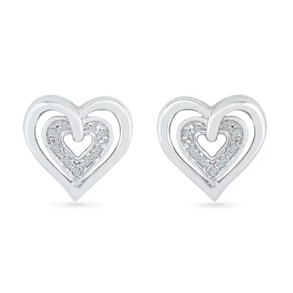 Diamond Accent Natural White Diamond 10K White Gold 11.5mm Heart Stud Earrings