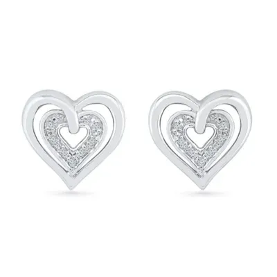 Diamond Accent Natural White Diamond 10K White Gold 11.5mm Heart Stud Earrings