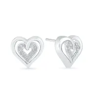 Diamond Accent Natural White Diamond 10K White Gold 11.5mm Heart Stud Earrings