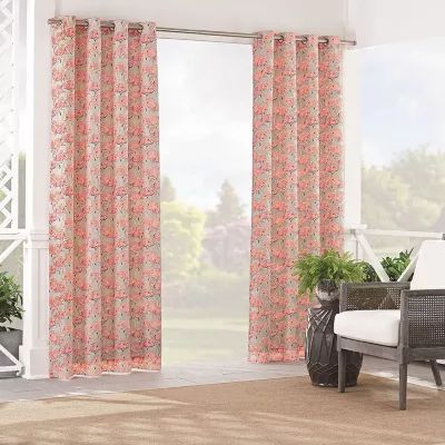 Waverly Beach Social Light-Filtering Grommet Top Single Outdoor Curtain Panel