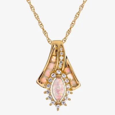 Womens Lab Created White Opal 14K Gold Over Silver Pendant Necklace