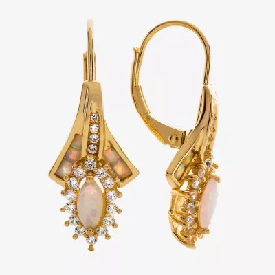 Lab Created White Opal 14K Gold Over Silver Drop Earrings