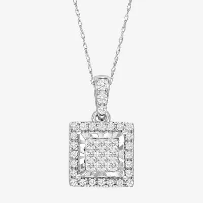 Tru Miracle Womens 1/4 CT. T.W. Natural White Diamond 10K White Gold Pendant Necklaces