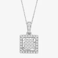 Tru Miracle Womens 1/4 CT. T.W. Natural White Diamond 10K White Gold Pendant Necklace