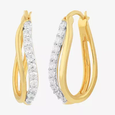 DiamonArt® White Cubic Zirconia 14K Gold Over Silver 24.4mm Hoop Earrings