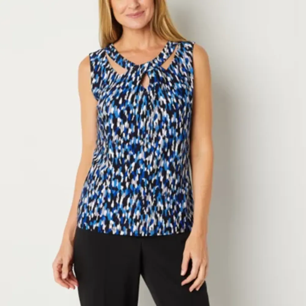 Black Label by Evan-Picone Womens Keyhole Neck Sleeveless Blouse