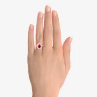 Womens Lab Created Red Ruby 14K Gold Over Silver Oval Cocktail Ring