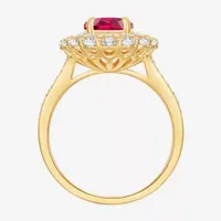 Womens Lab Created Red Ruby 14K Gold Over Silver Oval Cocktail Ring