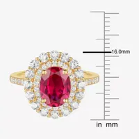 Womens Lab Created Red Ruby 14K Gold Over Silver Oval Cocktail Ring