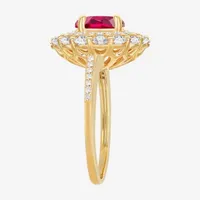 Womens Lab Created Red Ruby 14K Gold Over Silver Oval Cocktail Ring