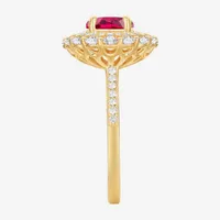 Womens Lab Created Red Ruby 14K Gold Over Silver Oval Cocktail Ring