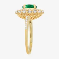 Womens Lab Created Green Emerald 14K Gold Over Silver Oval Cocktail Ring