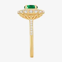 Womens Lab Created Green Emerald 14K Gold Over Silver Oval Cocktail Ring